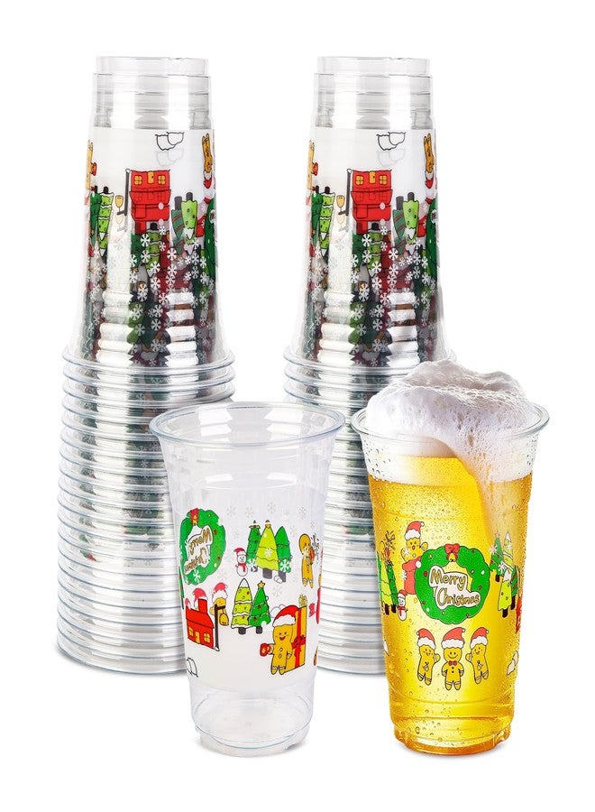 ADLORYEA 48 Pack 16oz Christmas Disposable Plastic Cups | Clear Santa & Snowflake Design for Xmas Holiday Hot Cold Drinks Party Supplies - Image 1